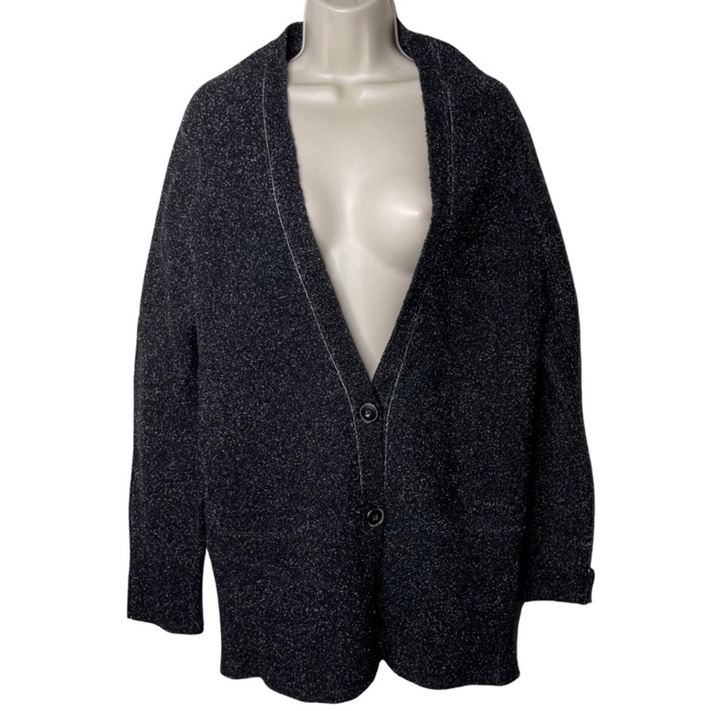 White + Warren heather black cashmere boiled wool v neck cardigan size S